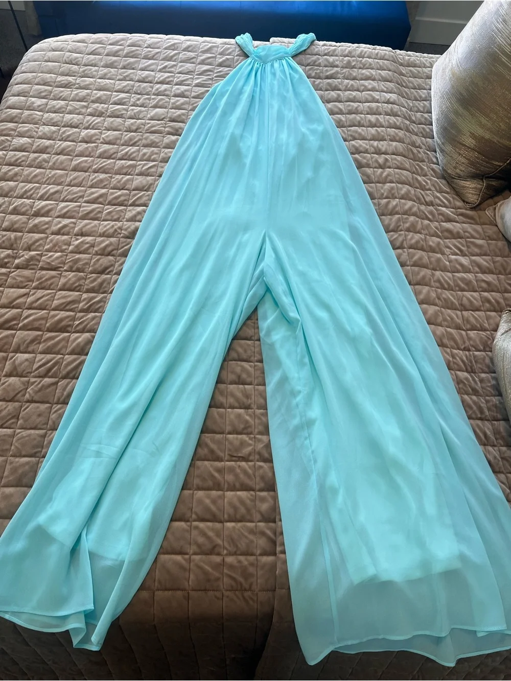 Light Aqua Wide-Leg Jumpsuit - Picture 1 of 3